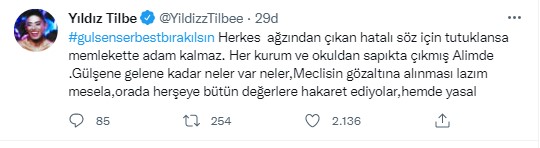 yildiz tilbe den gulsen in tutuklanmasina tepki